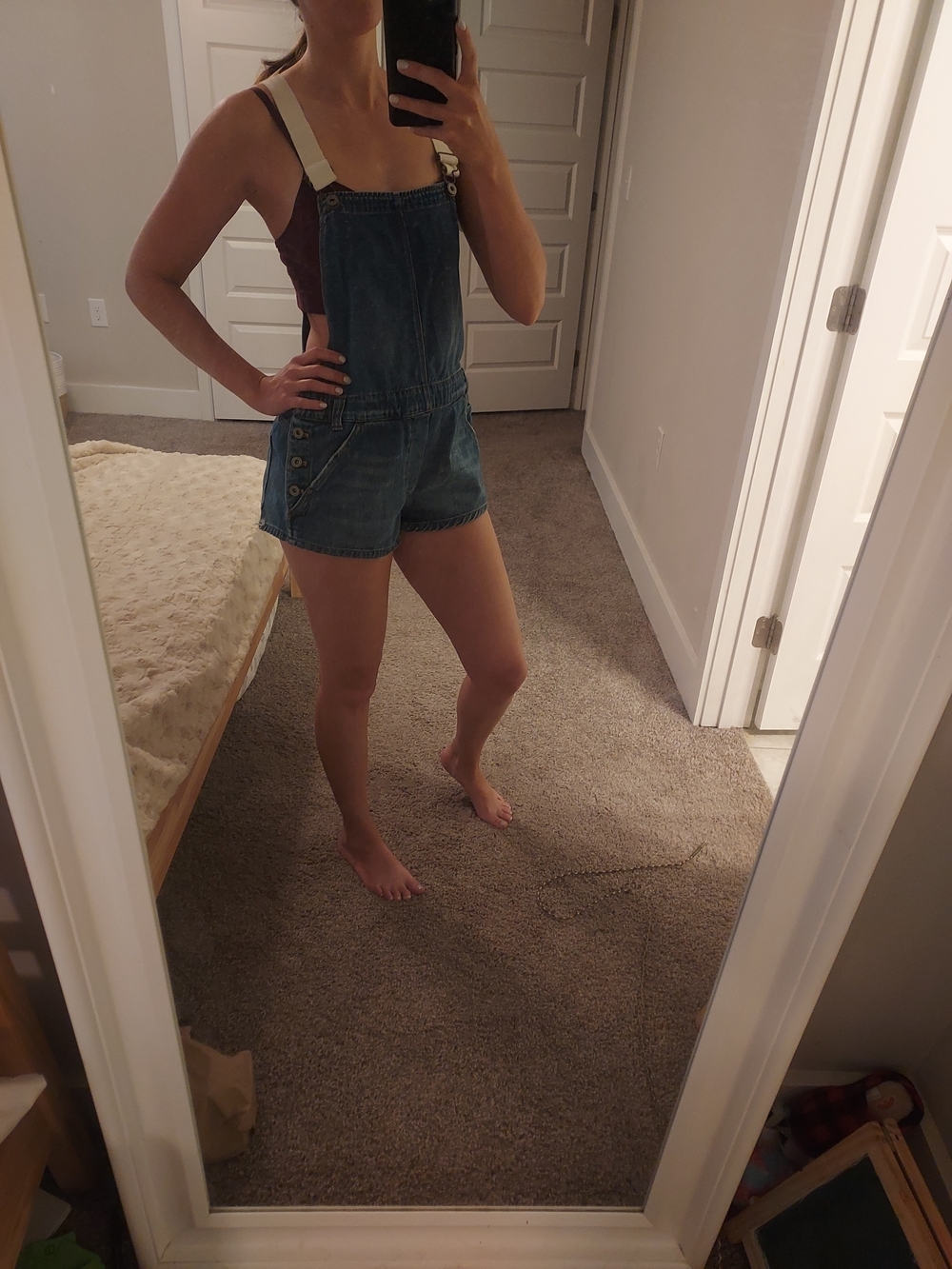 Free People Light Blue Denim Overall Shorts